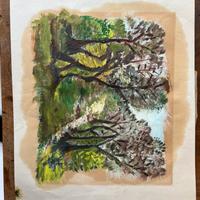 Quadro olio su carta sottobosco antico 1 euro!