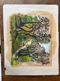 Quadro olio su carta sottobosco antico 1 euro!