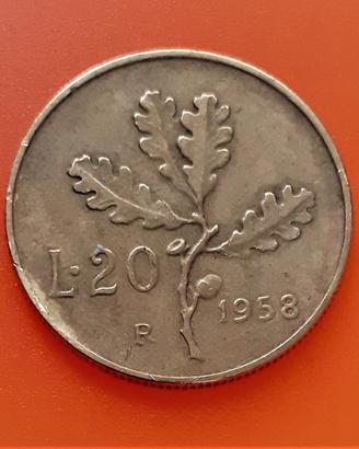 Monete italia 20 lire del 1958 "ramo quercia" rara
