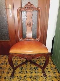 Sedia in legno stile Impero con seduta in pelle