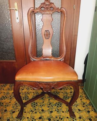 Sedia in legno stile Impero con seduta in pelle