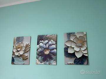 Tris quadri in tela effetto 3D. 40x60 cm ciascuno