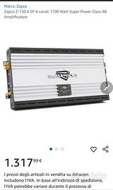 Amplificatore Auto Zapco Z150 SP classe AB NUOVO