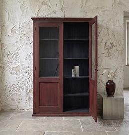 Dispensa a vetrina legno rosso bordeaux blu scuro