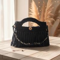 Borsa "Handmade" Blu con Frange all'uncinetto