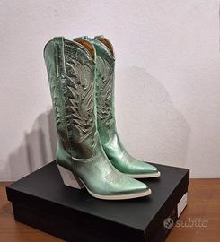 Stivali texani in pelle metallizzata, verde, n.38