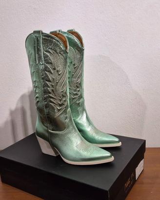 Stivali texani in pelle metallizzata, verde, n.38