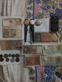 banconote monete e orologi antichi