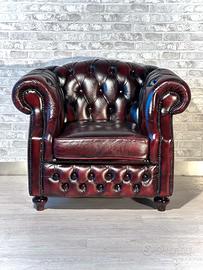 Poltrona Chesterfield inglese vintage in pelle