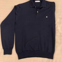 Polo in lana blu e beige Manuel Ritz