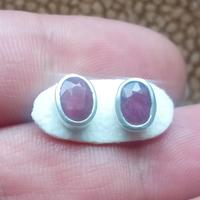 Argento E Rubini Naturali Orecchini Vintage 