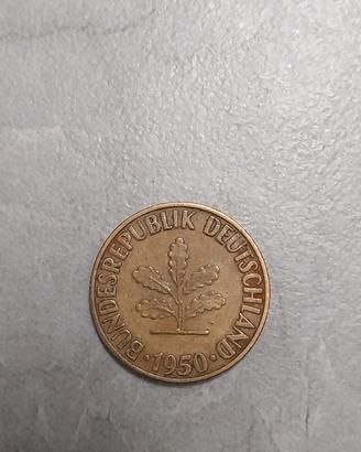 Moneta tedesca da 10 pfennig 1950.