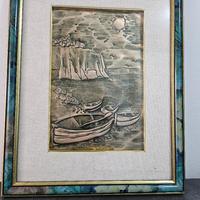 Quadro dipinto disegno su lastra di argento 