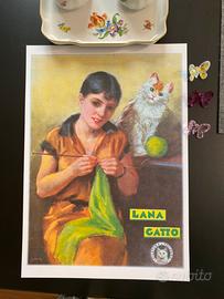 Quadro camera, bambini, gatto, lana, romantico