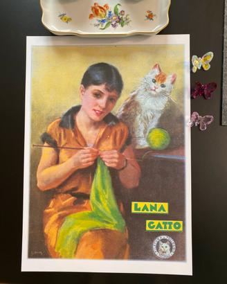 Quadro camera, bambini, gatto, lana, romantico