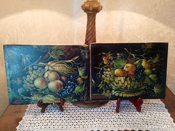 Coppia Dipinti Reno Balla Natura Morta frutta 