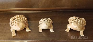 Set 3 statuette rane, indiane, intagliate a mano