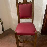 3 Sedie pelle rossa e legno