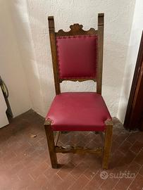 3 Sedie pelle rossa e legno