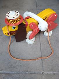 Giocattolo cane con telefono da tirare, anni '70