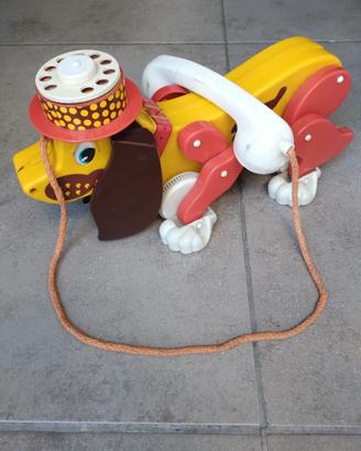 Giocattolo cane con telefono da tirare, anni '70