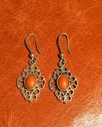 Argento 835 Orecchini Corallo pendenti 