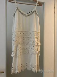 Vestitino Twinset panna con strass e perle