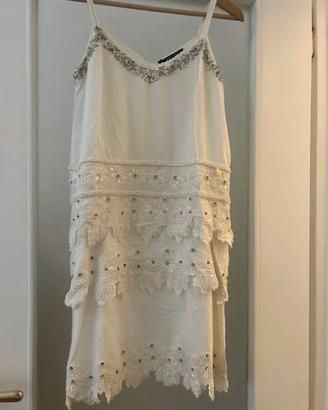 Vestitino Twinset panna con strass e perle