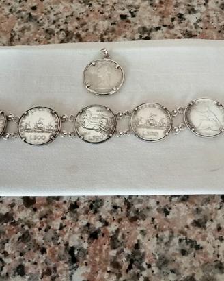 bracciale in argento con monete 