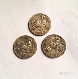 **3x regno 1 LIRa quadriga argento 1910 1912 1913*