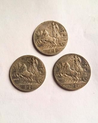 **3x regno 1 LIRa quadriga argento 1910 1912 1913*