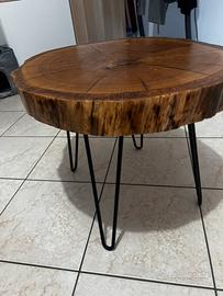 Tavolino basso tronco di legno fatto a mano