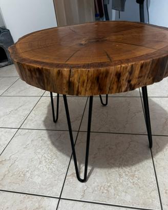 Tavolino basso tronco di legno fatto a mano