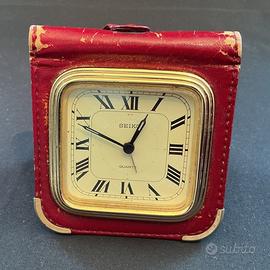 Sveglia da viaggio Seiko Quartz vintage in pelle