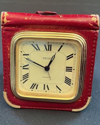 Sveglia da viaggio Seiko Quartz vintage in pelle