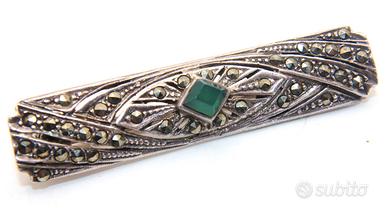 Stupenda spilla antica argento marcasite gemma
