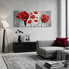 Quadro dipinto a mano fiori rossi 120x50