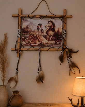 Country Quadro su tela cornice legno indiano
