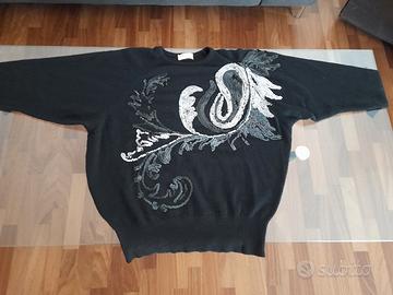 Maglia orig'80 nera angora lana paillettes paisley