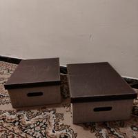 SCATOLE IN CARTONE, TESSUTO E CUOIO