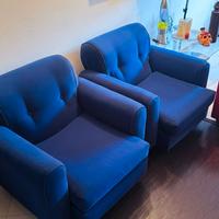 Coppia poltrone blu in velluto/tessuto