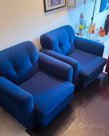 Coppia poltrone blu in velluto/tessuto