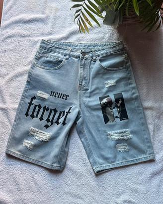 Jeans corti stile Denim con grafiche e scritte