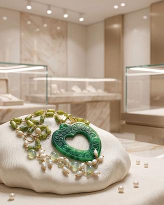 collana:argento, giada, vessonite, prehnite, perle