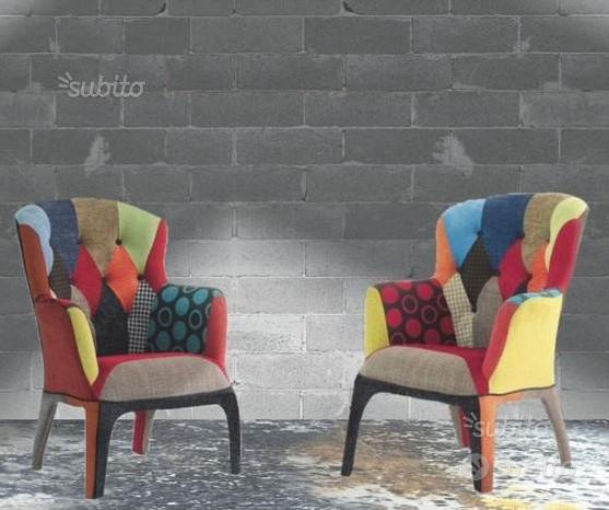 Poltrona con braccioli, tessuto patchwork Cod 324M