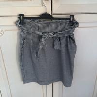 Gonna a vita alta con fantasia pied de poule