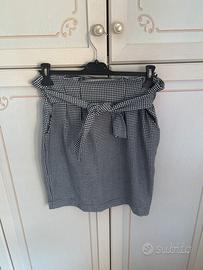 Gonna a vita alta con fantasia pied de poule