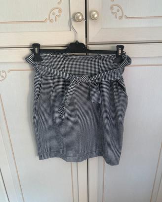 Gonna a vita alta con fantasia pied de poule