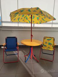 set tavolo, ombrellone e sedie bambini