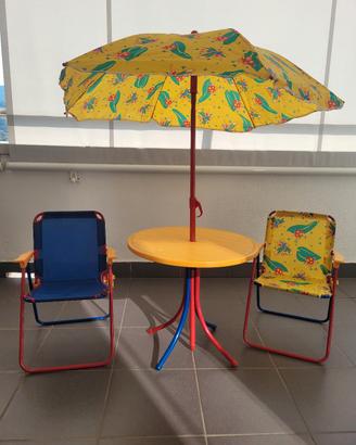set tavolo, ombrellone e sedie bambini